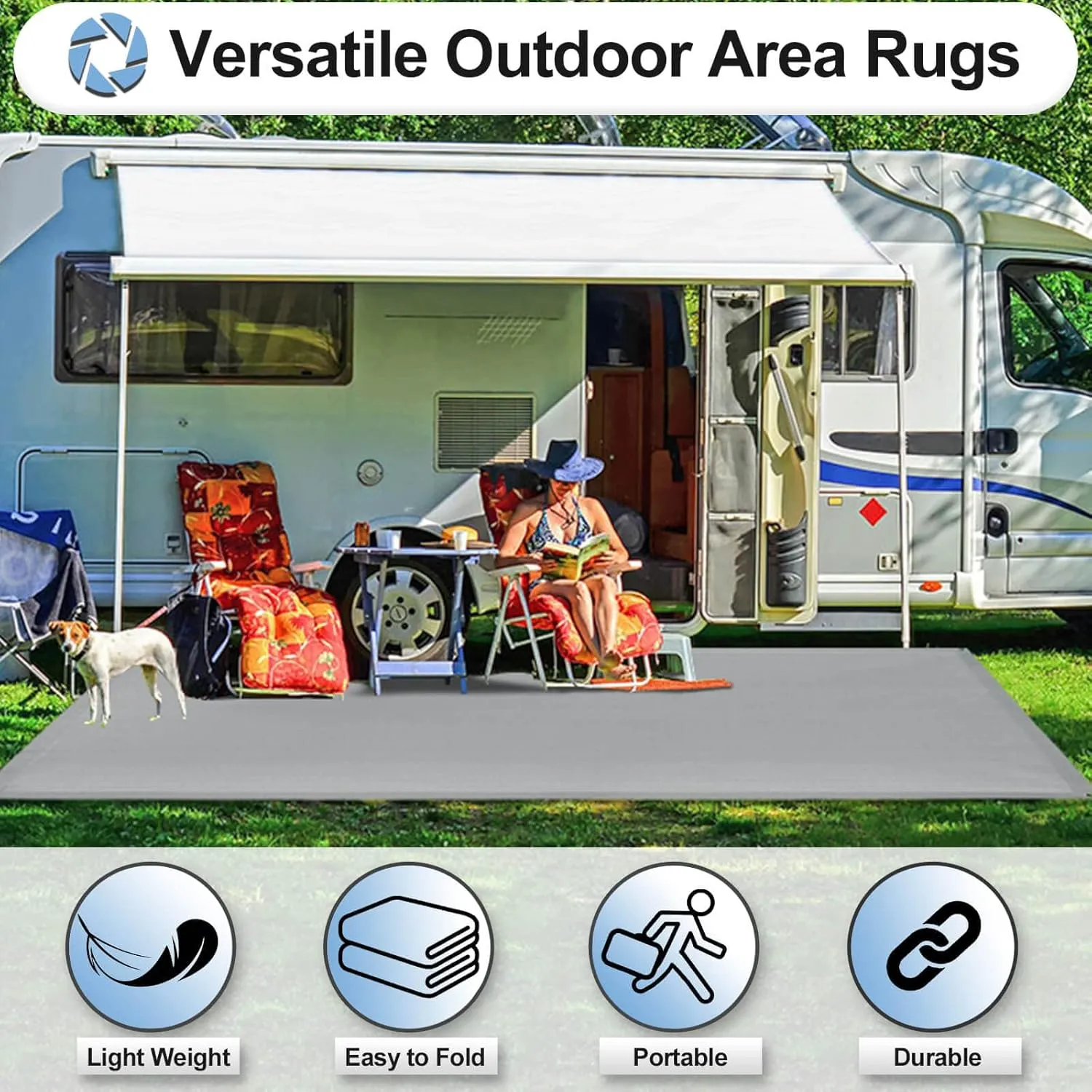 OutdoorLines Plastic Tarp Outdoor Rugs for Patio 5 x 8 ft - UV and Weather Resistant Patio Carpet, Stain Resistant Plastic RV Camping Mats for Porch, Garden, Camper and Picnic, Light Gray