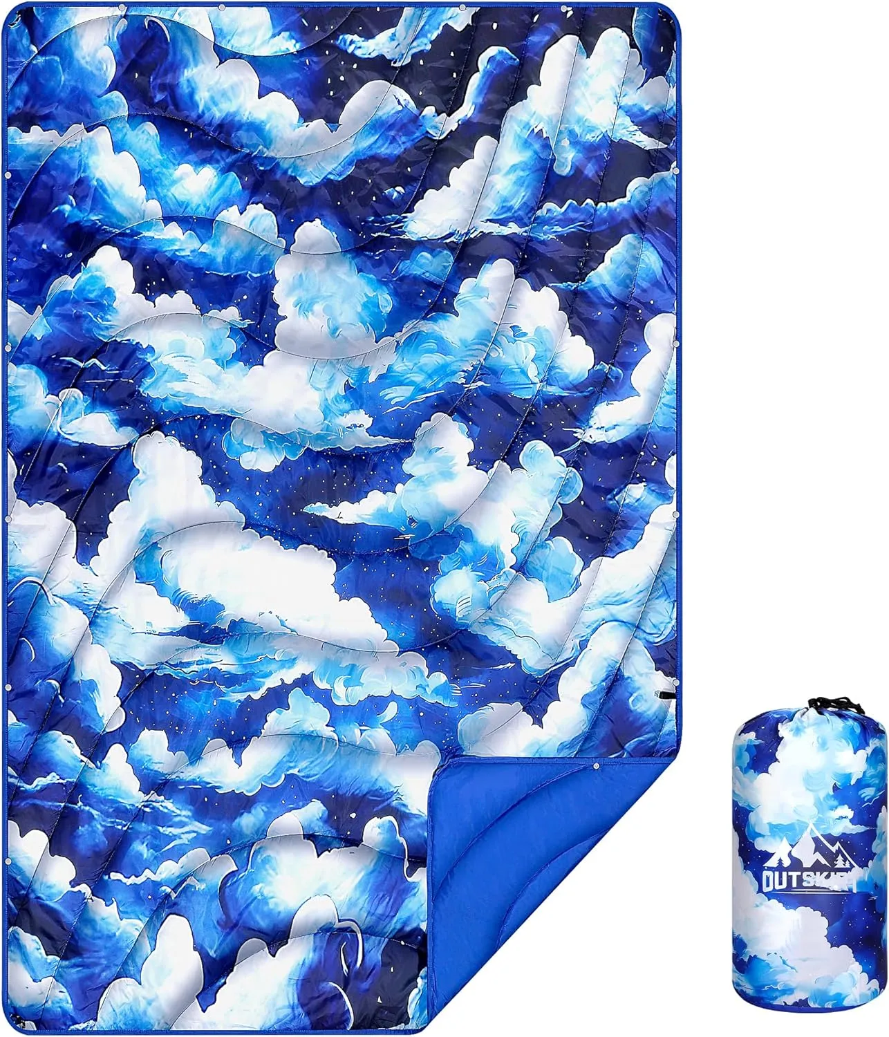 OUTSKIRT Camping Blanket, Outdoor Puffy Camping Blankets for Cold Weather, Wearable, Lightweight & Packable Camping Quilt for Traveling, Hiking, Festival & Stadium, Blue