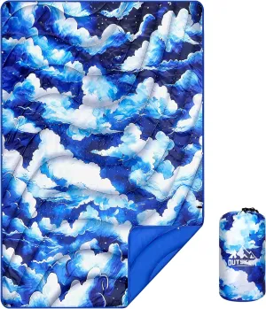 OUTSKIRT Camping Blanket, Outdoor Puffy Camping Blankets for Cold Weather, Wearable, Lightweight & Packable Camping Quilt for Traveling, Hiking, Festival & Stadium, Blue