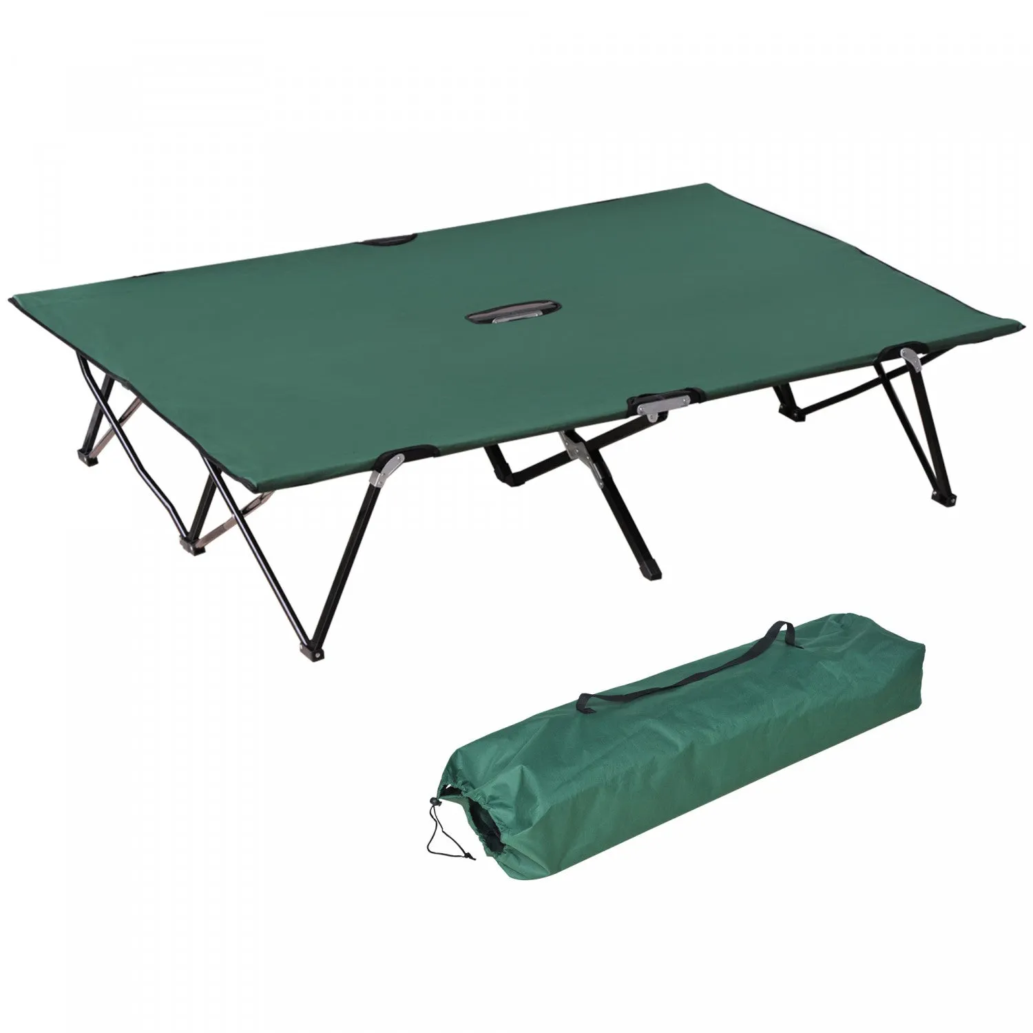 Outsunny 76" Two Person Folding Camping Cot With Carrying Bag, Green