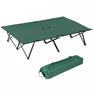 Outsunny 76" Two Person Folding Camping Cot With Carrying Bag, Green