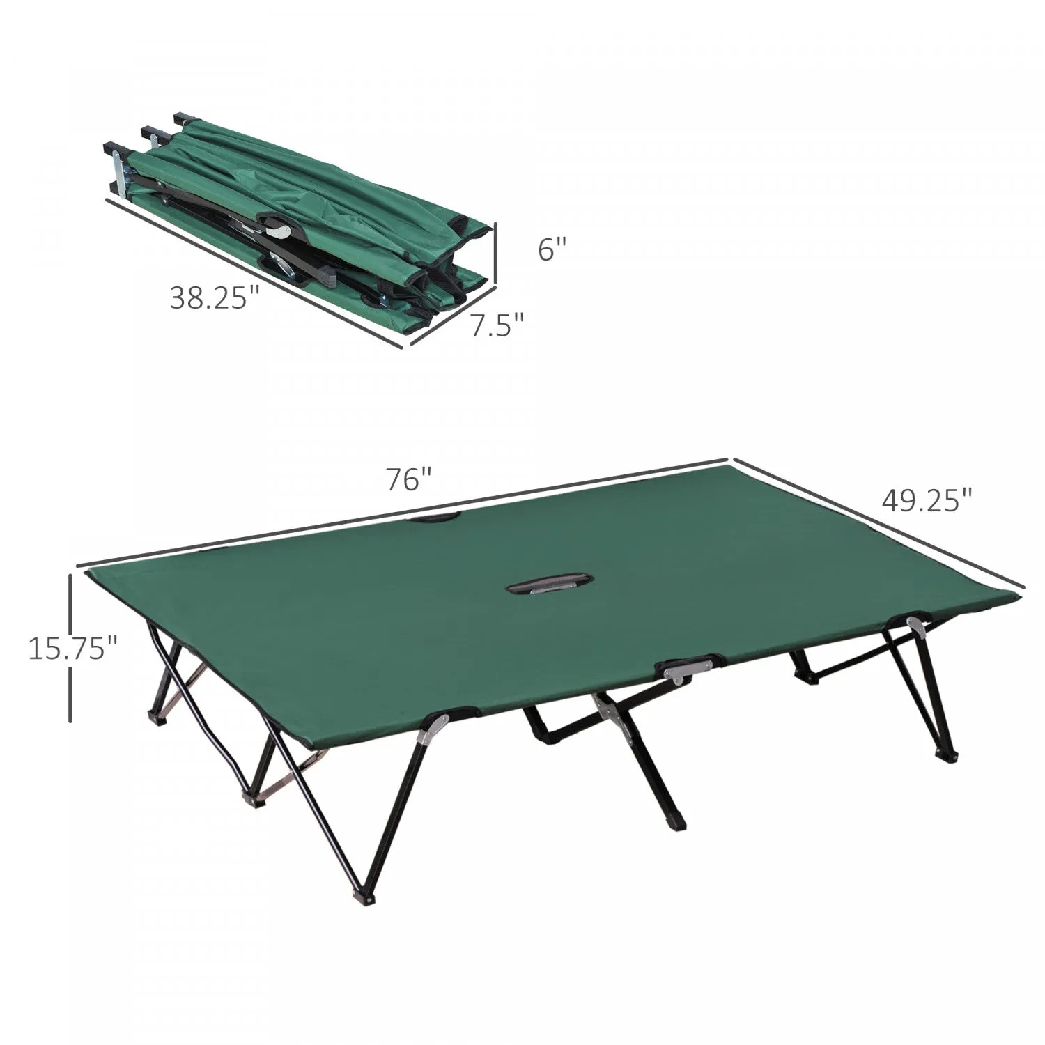 Outsunny 76" Two Person Folding Camping Cot With Carrying Bag, Green