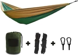 OVENTE Camping Hammock with Tree Straps, Heavy-Duty Carabiners and Travel Bag, Portable and Lightweight Parachute Nylon Hammock for Backpacking, Travel, Hiking, Beach and Patio, Green HKA95G