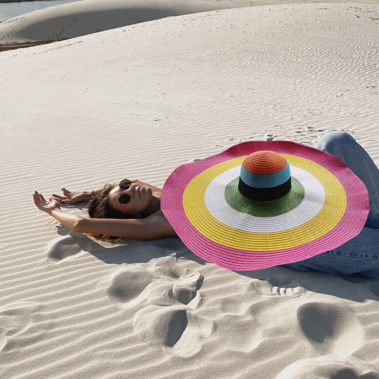 Oversized Beach Hat for Women, Large Wide Brim Packable Floppy Sun Straw Hats Foldable,Handmade Summer Big Beach Hat