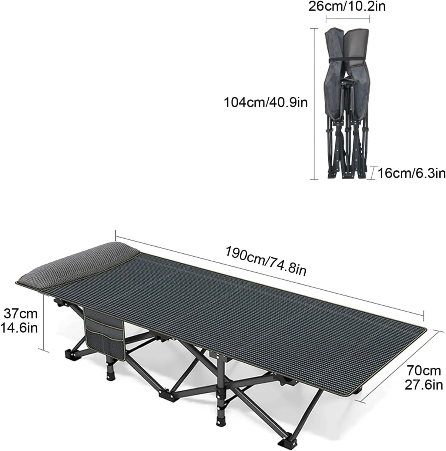 Oxford Cloth Camping Cot, Portable Folding Bed for Office/Home Nap, Lightweight Tent Cot with Carry Bag and Headrest