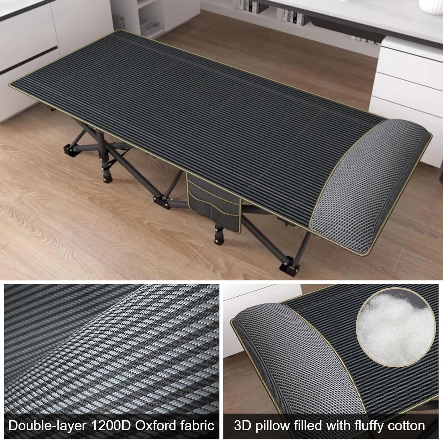 Oxford Cloth Camping Cot, Portable Folding Bed for Office/Home Nap, Lightweight Tent Cot with Carry Bag and Headrest