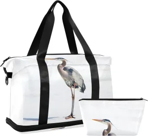 Oyihfvs Great Heron Standing with White Background Foldable Travel Bag, Camping Luggage bag, Portable Gym Bag, Sports Bag, Toiletry Bag with Handles Adjustable Shoulder Strap