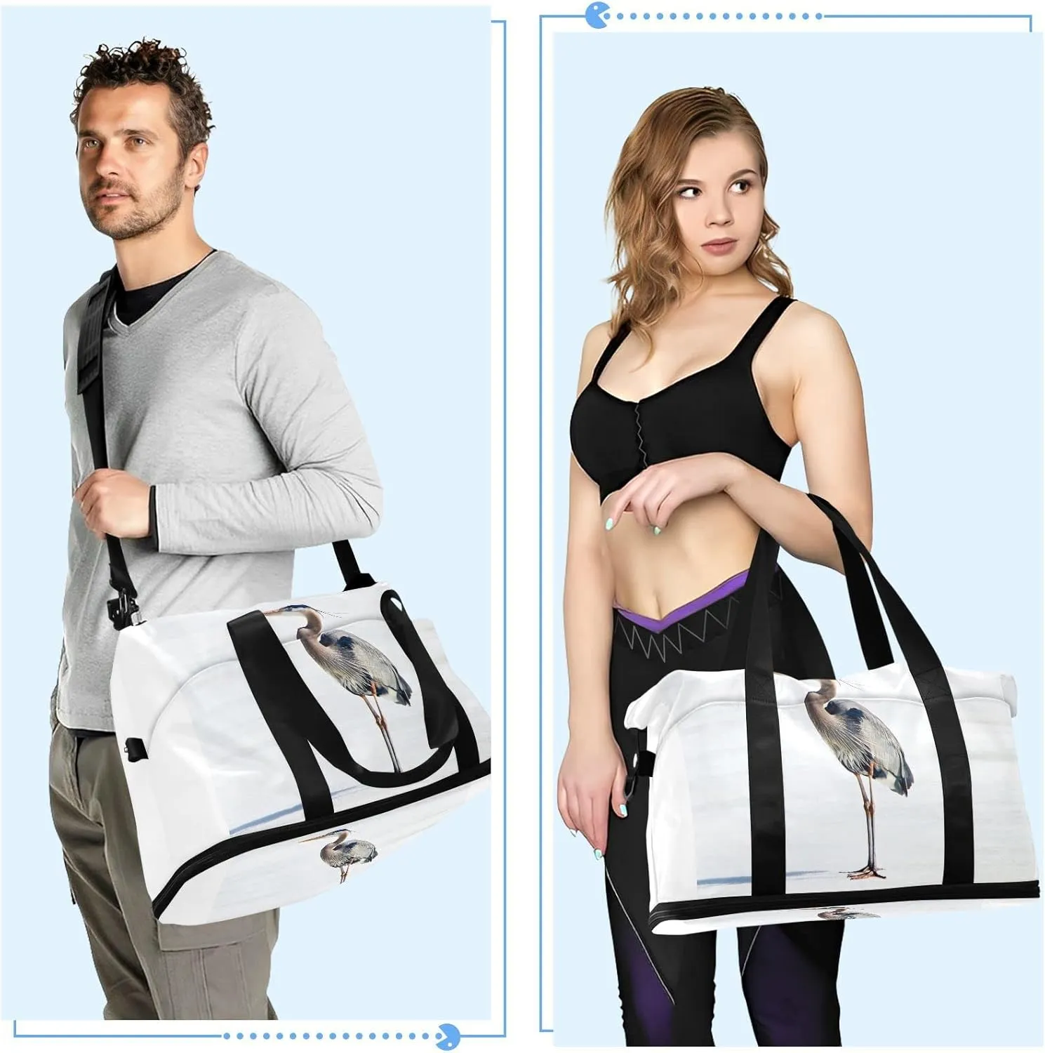 Oyihfvs Great Heron Standing with White Background Foldable Travel Bag, Camping Luggage bag, Portable Gym Bag, Sports Bag, Toiletry Bag with Handles Adjustable Shoulder Strap