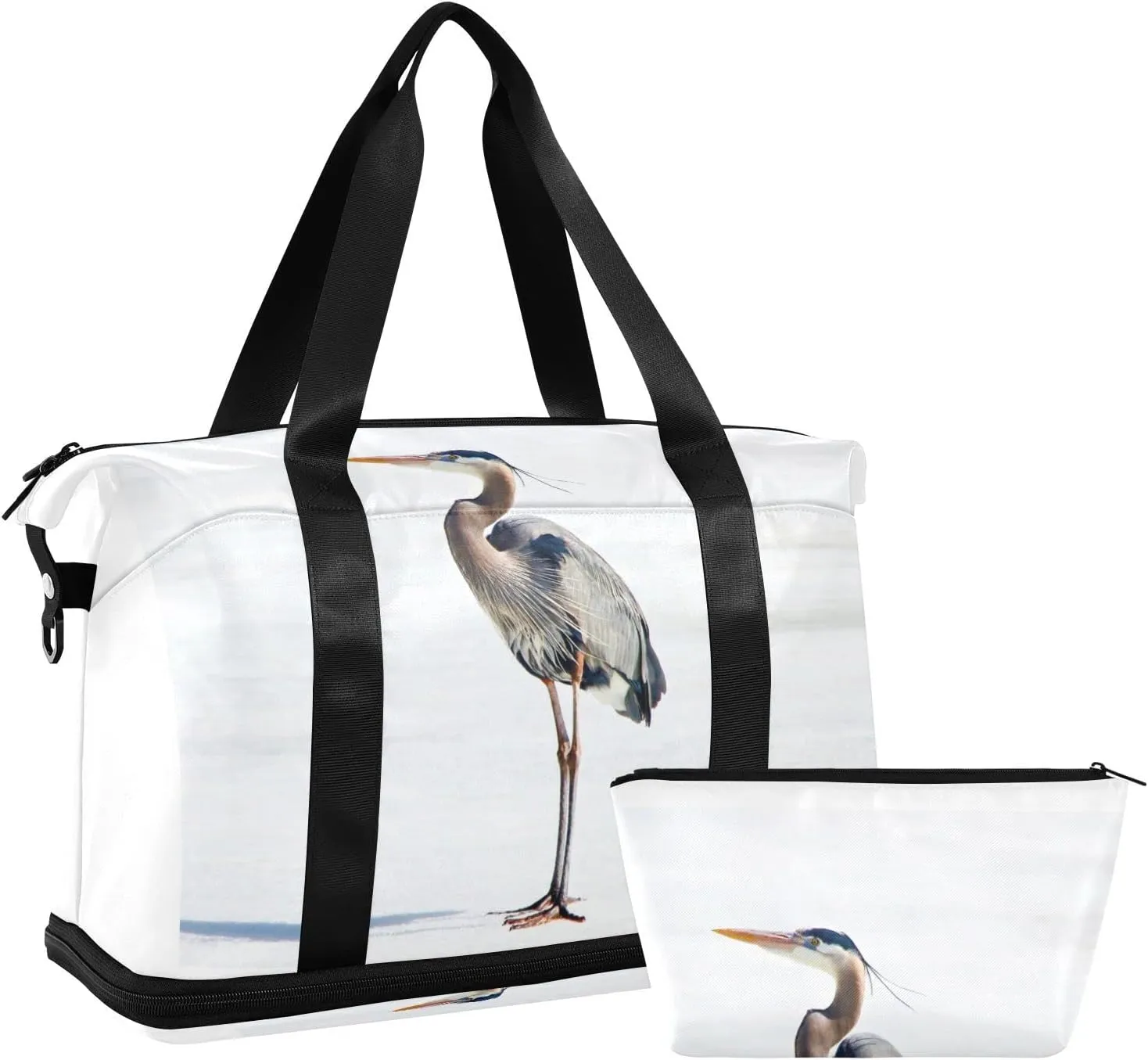 Oyihfvs Great Heron Standing with White Background Foldable Travel Bag, Camping Luggage bag, Portable Gym Bag, Sports Bag, Toiletry Bag with Handles Adjustable Shoulder Strap