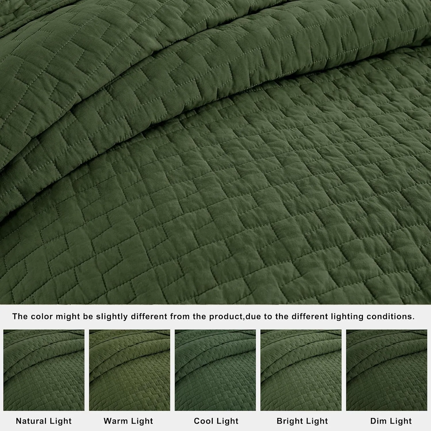 palassio Olive Green 100% Cotton Quilt Queen Size Bedding Sets with 2 Pillow Shams, Textured Lightweight Soft Bedspread Shabby Chic Coverlet, Quilted Comforter Bed Cover for All Season, 3 Pieces