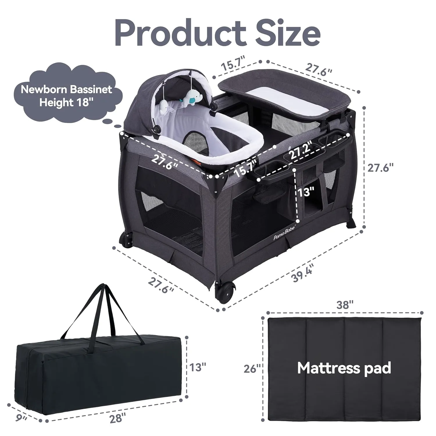 Pamo Babe Portable Playpen Foldable Playard for Baby and Toddler Mattress, Changing Table for Newborn Portable Playard
