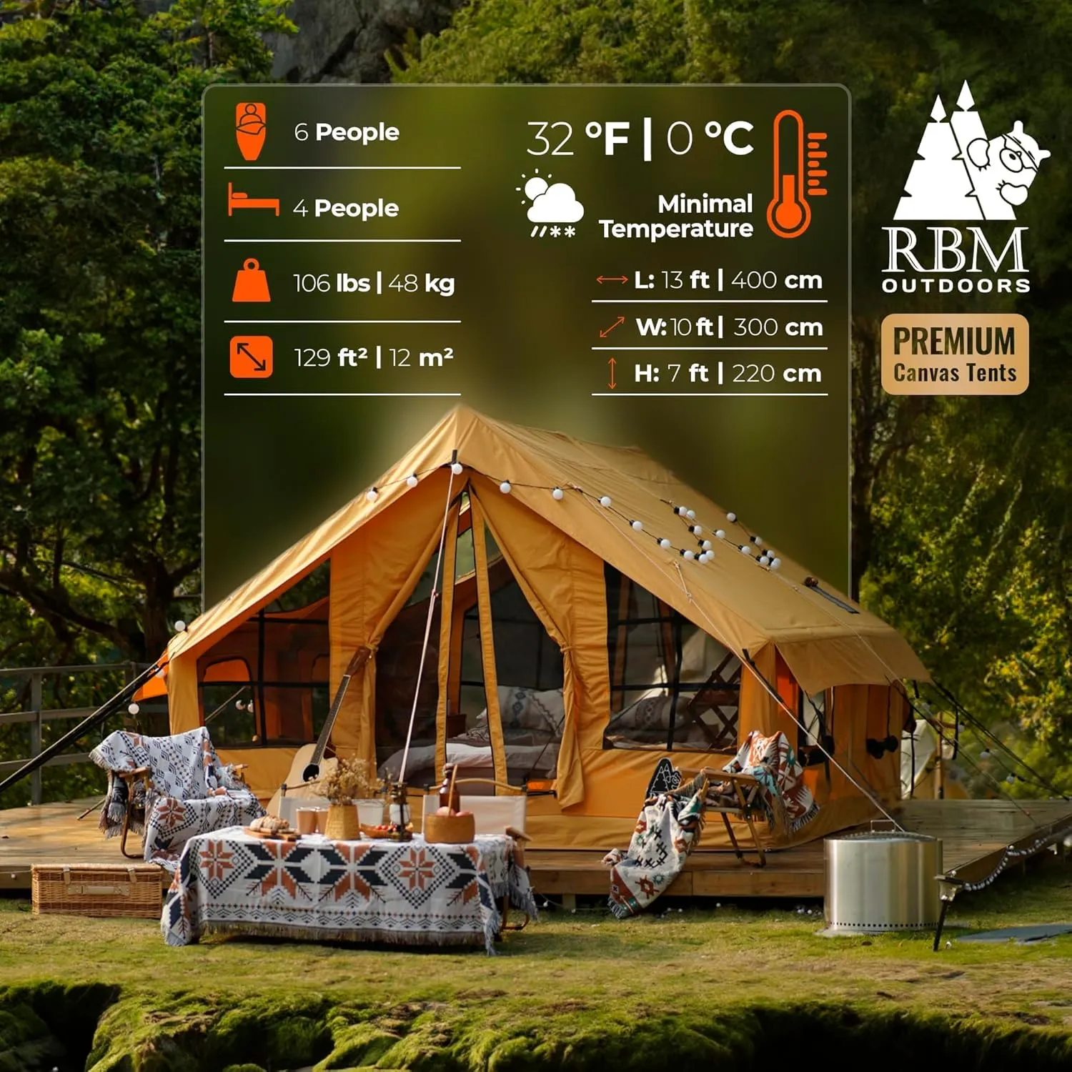 Panda Inflatable Tents for Camping with Stove Jack, Canvas Blow Up, Easy Setup Inflatable Tent, Waterproof Hot Inflatable Outdoor House, Casa de Campaña with Hand Pump