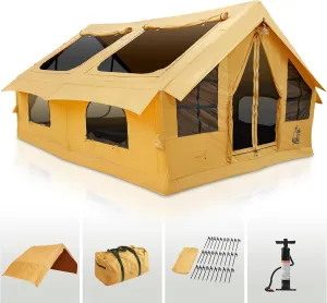 Panda Inflatable Tents for Camping with Stove Jack, Canvas Blow Up, Easy Setup Inflatable Tent, Waterproof Hot Inflatable Outdoor House, Casa de Campaña with Hand Pump