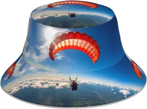 Parachuting Printed Reversible Bucket hat - for Men and Women Protection Headwear for Travel and Outdoor Activities Black