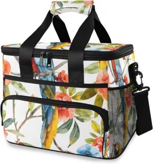 Parrot Tropical Bird Flower Cooler Bag Insulated Cooler Soft Sided Cooler 24 Can Portable Picnic Bag Large Leakproof Lunch Bag Box for Beach Grocery Camping Travel Car Men Women