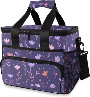 Pastel Floral Meadow Toss Purple Cooler Bag Insulated Cooler Soft Sided Cooler 24 Can Portable Picnic Bag Large Leakproof Lunch Bag Box for Beach Grocery Camping Travel Car Men Women