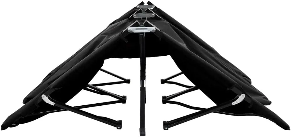 Patio Sun Loungers Two Person Folding Sun Lounger Black Steel,Double Camping Cot with Rustproof Steel Frame and Water Resistant Polyester Fabric for Outdoor Sleeping