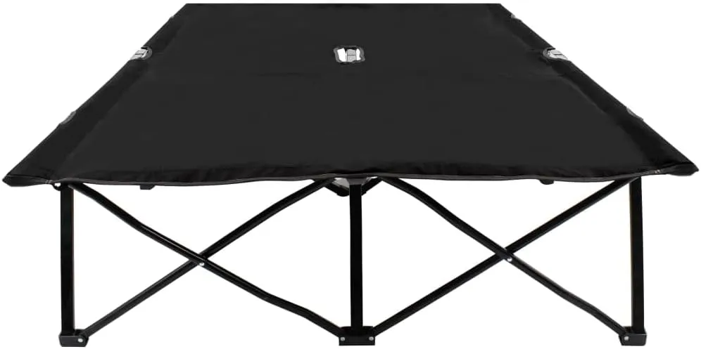 Patio Sun Loungers Two Person Folding Sun Lounger Black Steel,Double Camping Cot with Rustproof Steel Frame and Water Resistant Polyester Fabric for Outdoor Sleeping