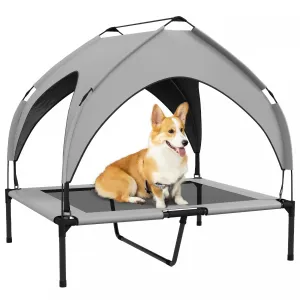 Pawhut Elevated Dog Bed With Canopy, Cooling Dog Cot Bed For Camping, Portable Raised Pet Cot With W|Pawhut Lit Sureleve Pour Chien Avec Auvent, Lit Rafraichissant, Lit Sureleve Portable Avec Maille Re