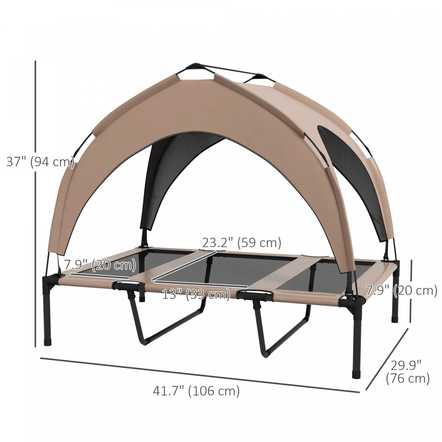 Pawhut Elevated Dog Bed With Canopy, Cooling Dog Cot Bed For Camping, Portable Raised Pet Cot With W|Pawhut Lit Sureleve Pour Chien Avec Auvent, Lit Rafraichissant, Lit Sureleve Portable Avec Maille Re