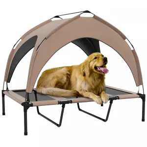 Pawhut Elevated Dog Bed With Canopy, Cooling Dog Cot Bed For Camping, Portable Raised Pet Cot With W|Pawhut Lit Sureleve Pour Chien Avec Auvent, Lit Rafraichissant, Lit Sureleve Portable Avec Maille Re