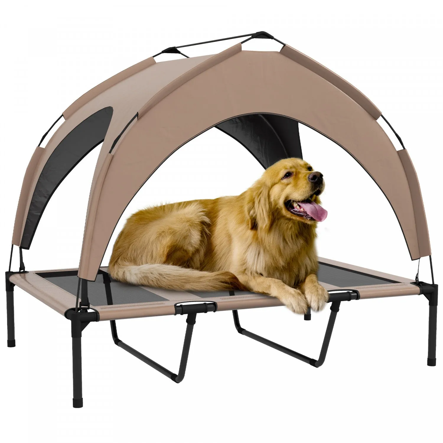 Pawhut Elevated Dog Bed With Canopy, Cooling Dog Cot Bed For Camping, Portable Raised Pet Cot With W|Pawhut Lit Sureleve Pour Chien Avec Auvent, Lit Rafraichissant, Lit Sureleve Portable Avec Maille Re