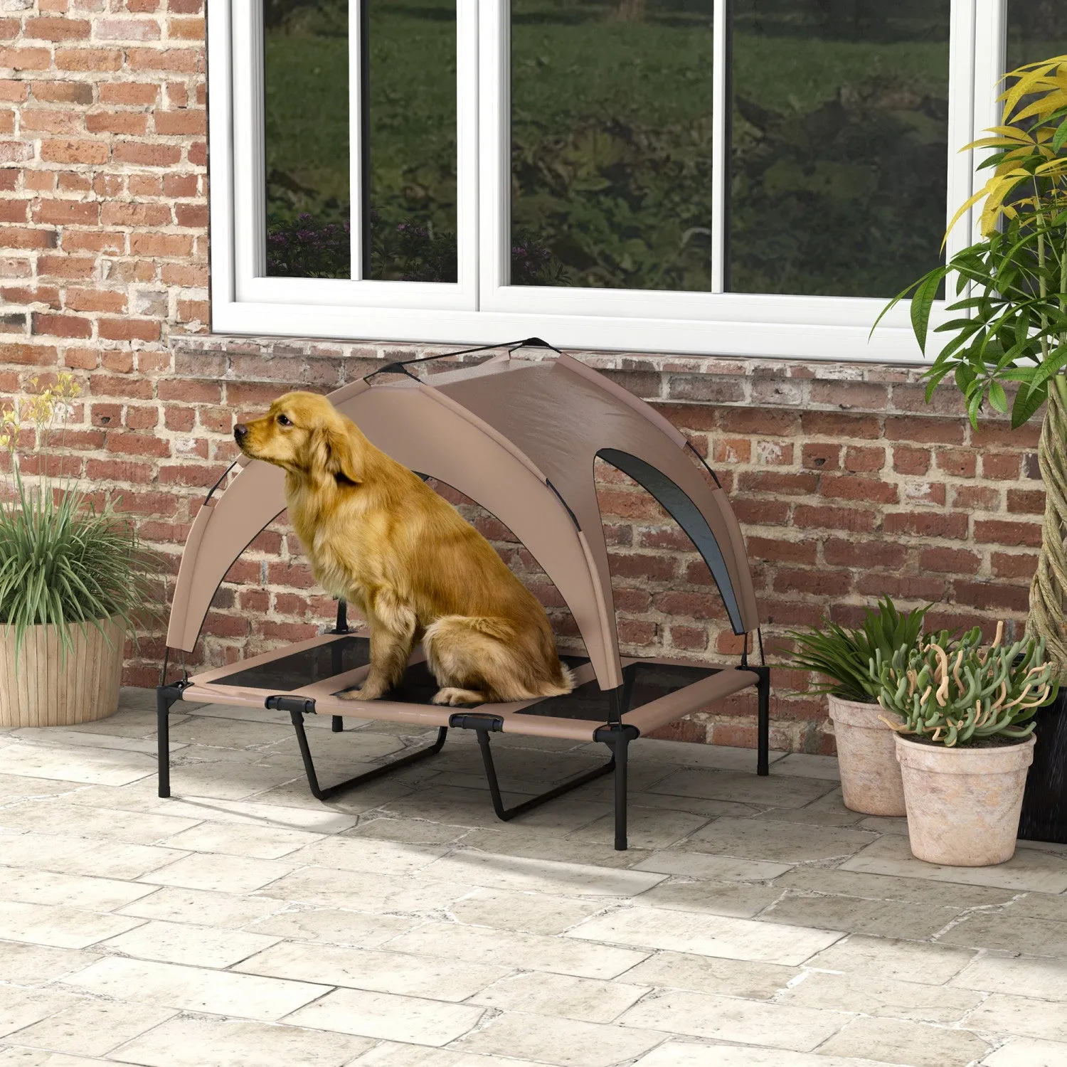 Pawhut Elevated Dog Bed With Canopy, Cooling Dog Cot Bed For Camping, Portable Raised Pet Cot With W|Pawhut Lit Sureleve Pour Chien Avec Auvent, Lit Rafraichissant, Lit Sureleve Portable Avec Maille Re