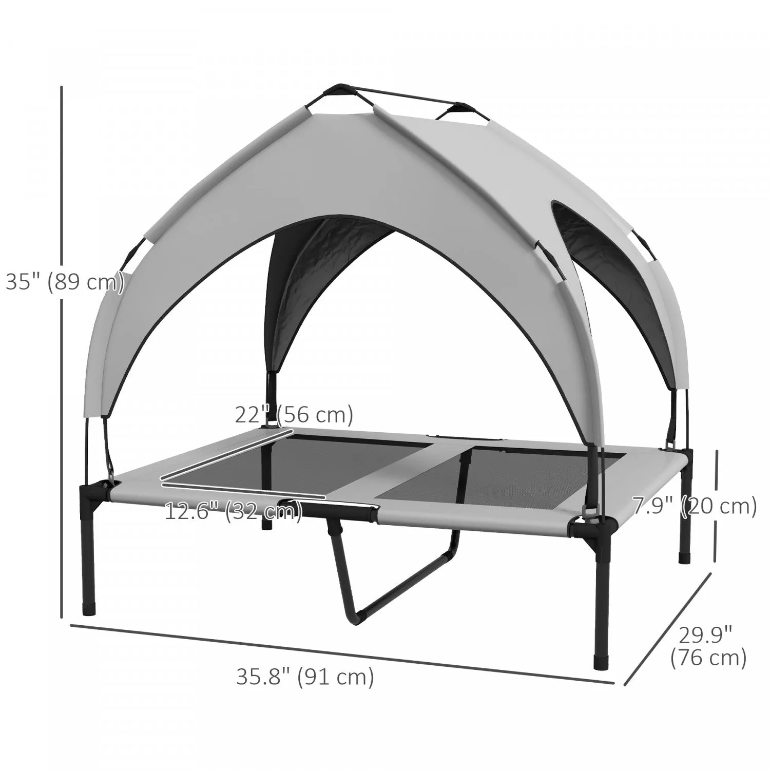 Pawhut Elevated Dog Bed With Canopy, Cooling Dog Cot Bed For Camping, Portable Raised Pet Cot With W|Pawhut Lit Sureleve Pour Chien Avec Auvent, Lit Rafraichissant, Lit Sureleve Portable Avec Maille Re