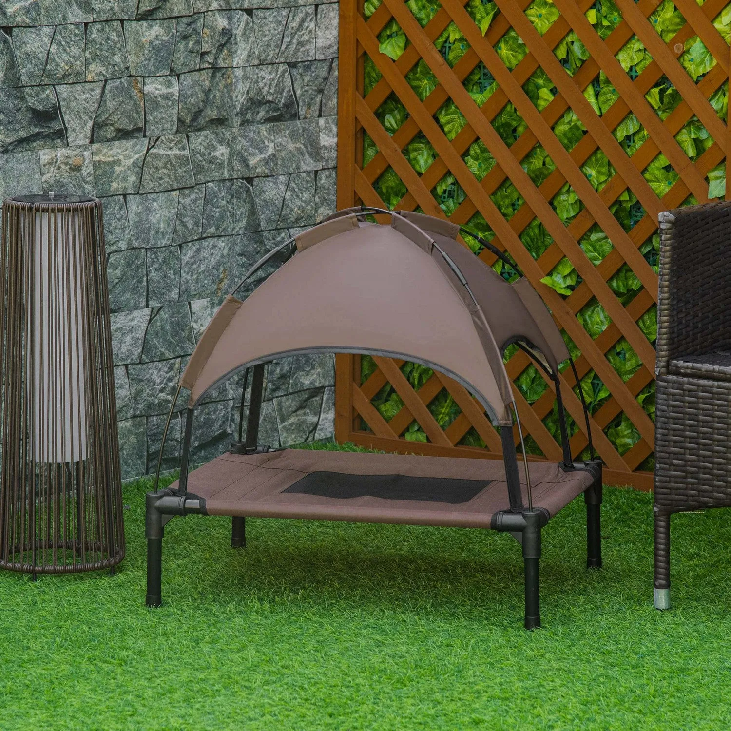 Pawhut Elevated Dog Bed With Canopy, Portable Raised Dog Cot For S Sized Dogs, Indoor & Outdoor, 25"|Pawhut Lit Sureleve Portable Pour Chien Avec Auvent De Protection Uv, 24"