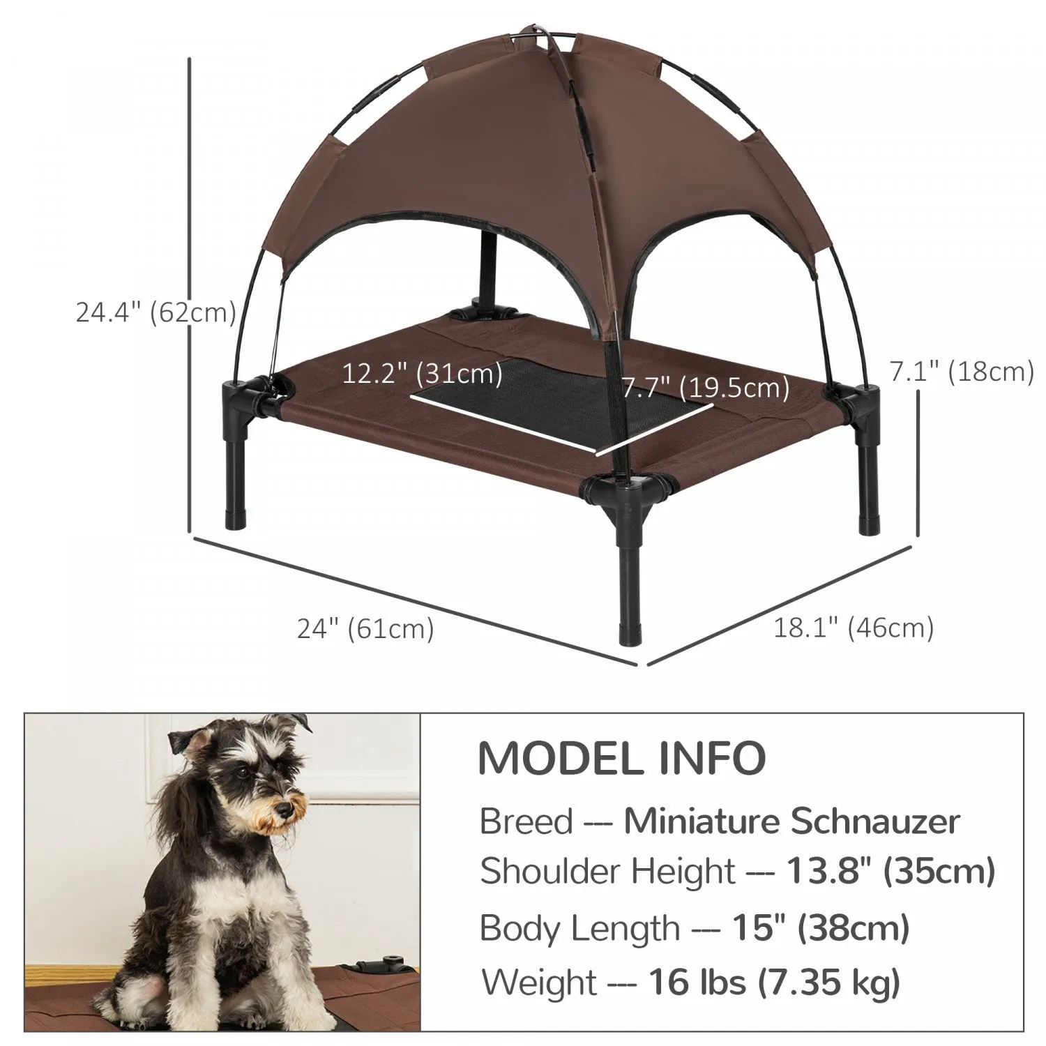 Pawhut Elevated Dog Bed With Canopy, Portable Raised Dog Cot For S Sized Dogs, Indoor & Outdoor, 25"|Pawhut Lit Sureleve Portable Pour Chien Avec Auvent De Protection Uv, 24"