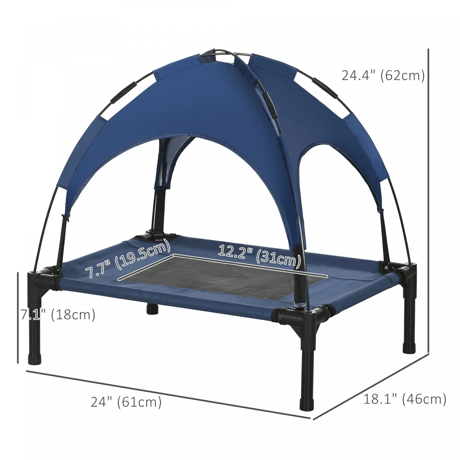 Pawhut Elevated Dog Bed With Canopy, Portable Raised Dog Cot For S Sized Dogs, Indoor & Outdoor, 25"|Pawhut Lit Sureleve Rafraichissant Pour Animal Domestique Avec Auvent Pour Chien De Petite Taille, I