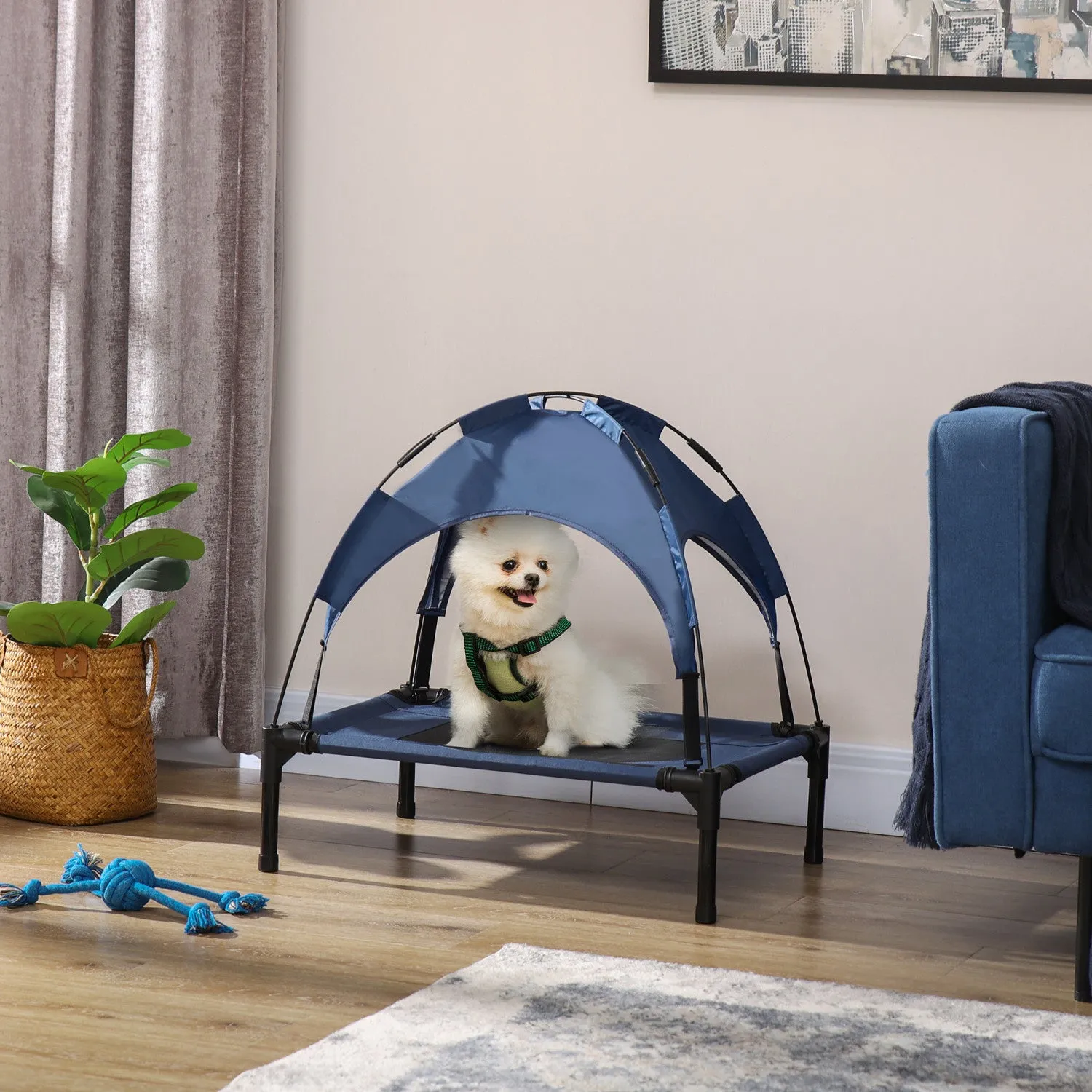 Pawhut Elevated Dog Bed With Canopy, Portable Raised Dog Cot For S Sized Dogs, Indoor & Outdoor, 25"|Pawhut Lit Sureleve Rafraichissant Pour Animal Domestique Avec Auvent Pour Chien De Petite Taille, I