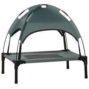 PawHut Elevated Dog Bed with Removable Canopy Outdoor Dog Cot with UV Protection Canopy Shade 24 inch Pet Bed for Camping Gray