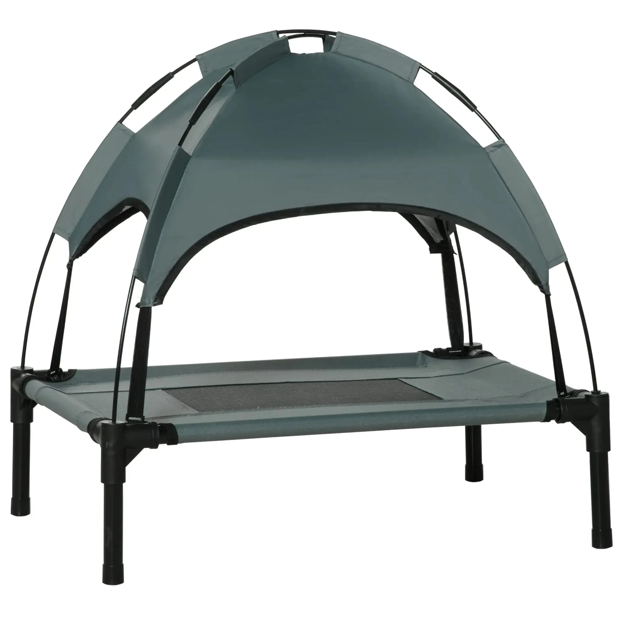 PawHut Elevated Dog Bed with Removable Canopy Outdoor Dog Cot with UV Protection Canopy Shade 24 inch Pet Bed for Camping Gray