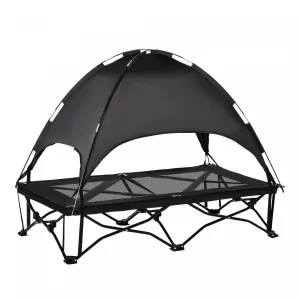 Pawhut Elevated Pet Cot With Removable Canopy Shade Uv Protection Portable Foldable Raised Bed Cot C|Pawhut Lit Pour Chien Chat Sur Pieds Grand Confort Velum Anti-uv Tissu Oxford Textilene Micro-perfor