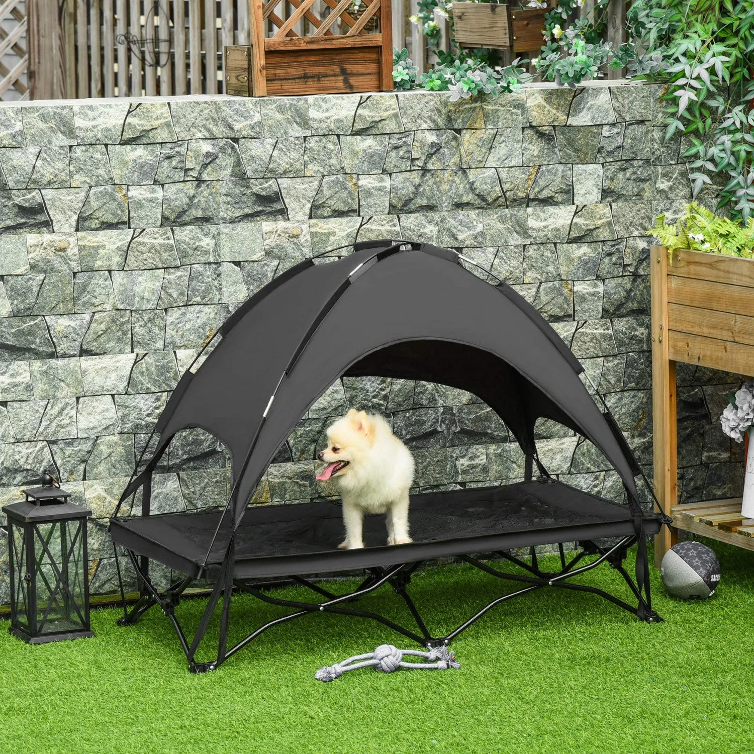 Pawhut Elevated Pet Cot With Removable Canopy Shade Uv Protection Portable Foldable Raised Bed Cot C|Pawhut Lit Pour Chien Chat Sur Pieds Grand Confort Velum Anti-uv Tissu Oxford Textilene Micro-perfor