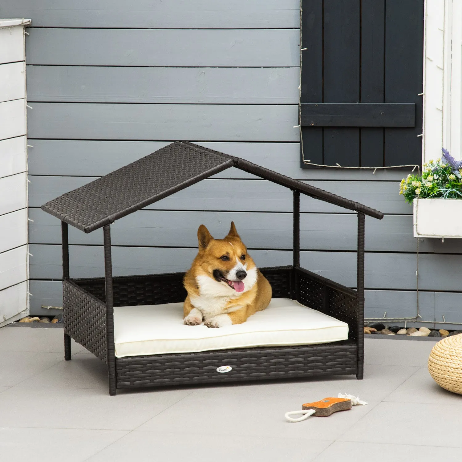 Pawhut Elevated Rattan Dog Bed Pet Home Indoor Outdoor Wicker Dog Cot Dog House Pet Furniture Sofa B|Pawhut Lit Pour Chien Sureleve En Rotin Pour Animal Domestique Interieur Et Exterieur En Osier Pour