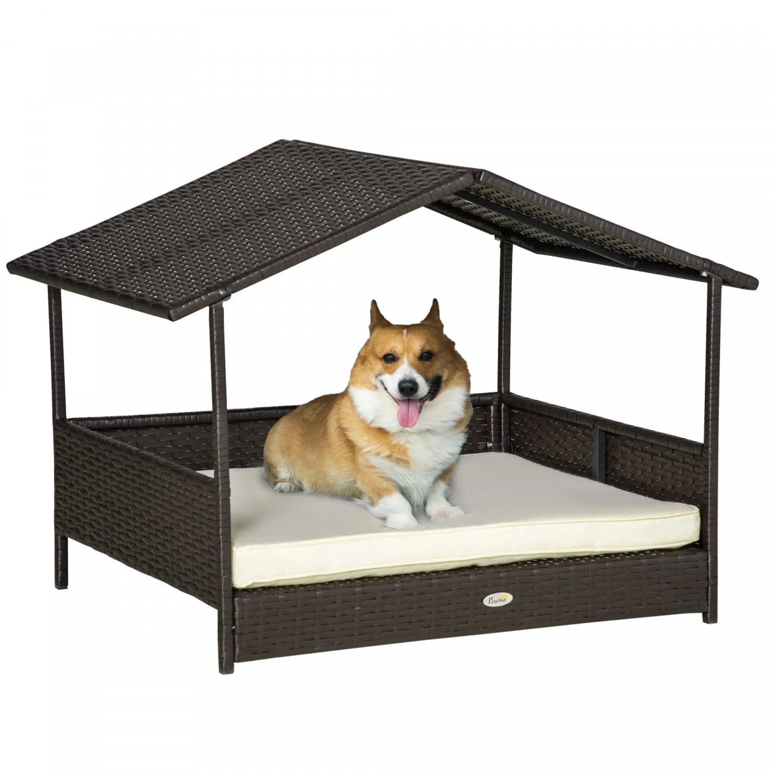 Pawhut Elevated Rattan Dog Bed Pet Home Indoor Outdoor Wicker Dog Cot Dog House Pet Furniture Sofa B|Pawhut Lit Pour Chien Sureleve En Rotin Pour Animal Domestique Interieur Et Exterieur En Osier Pour