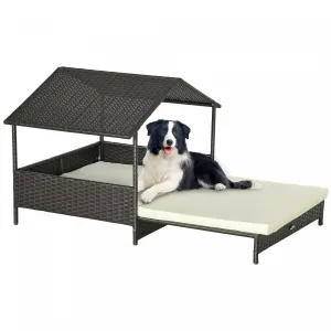 Pawhut Elevated Rattan Dog House Outdoor With Canopy, Extendable Wicker Dog Bed With Water-resistant|Pawhut Niche Pour Chien En Rotin Extensible Pour Exterieur Et Interieur Avec Toit, Lit Sureleve En O