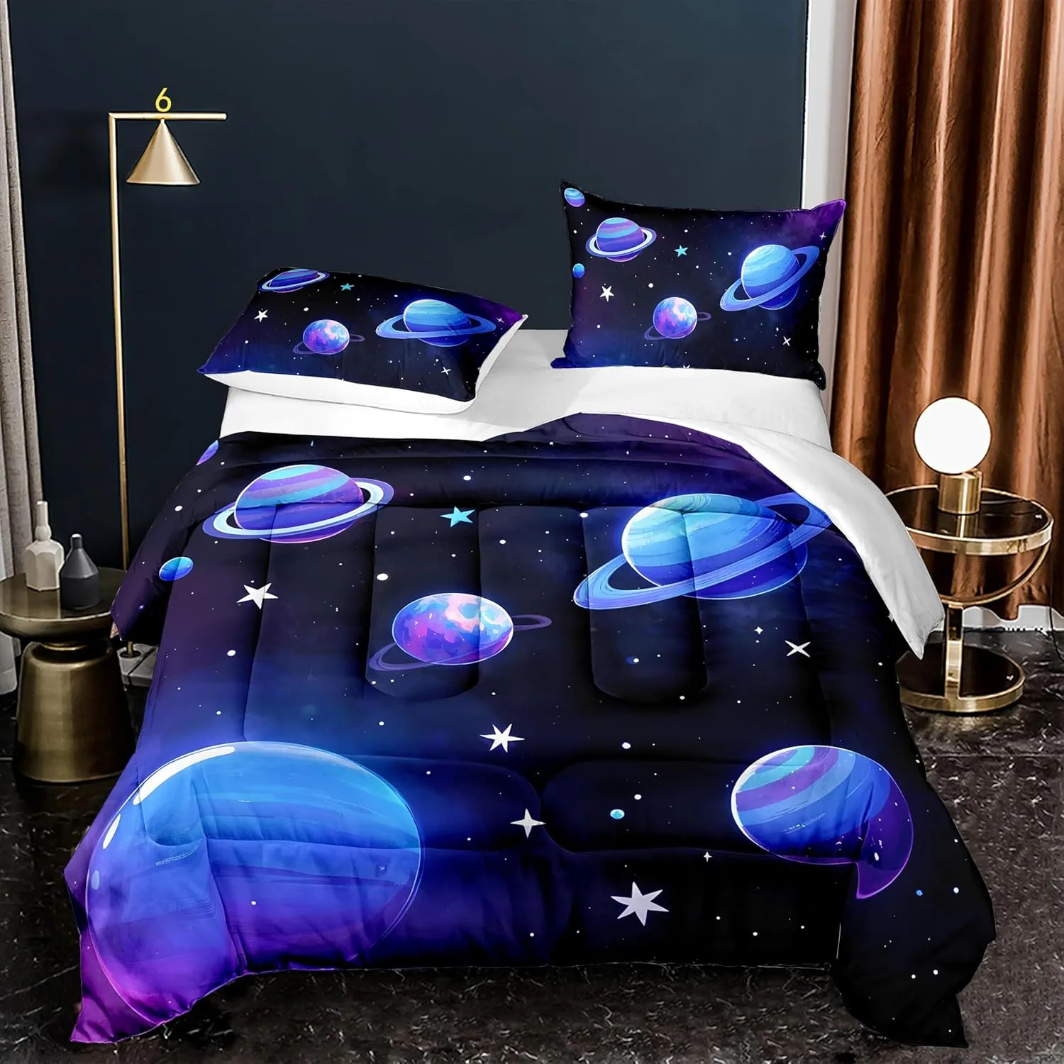 Peopleareok Galaxy Comforter Set Full(79x90 Inch), 3 Pieces 3D Space Planets Bedding Set for Teens Boys Girls, Super Soft Lightweight for All Seasons, Includes 1 Comforter and 2 Pillowcase