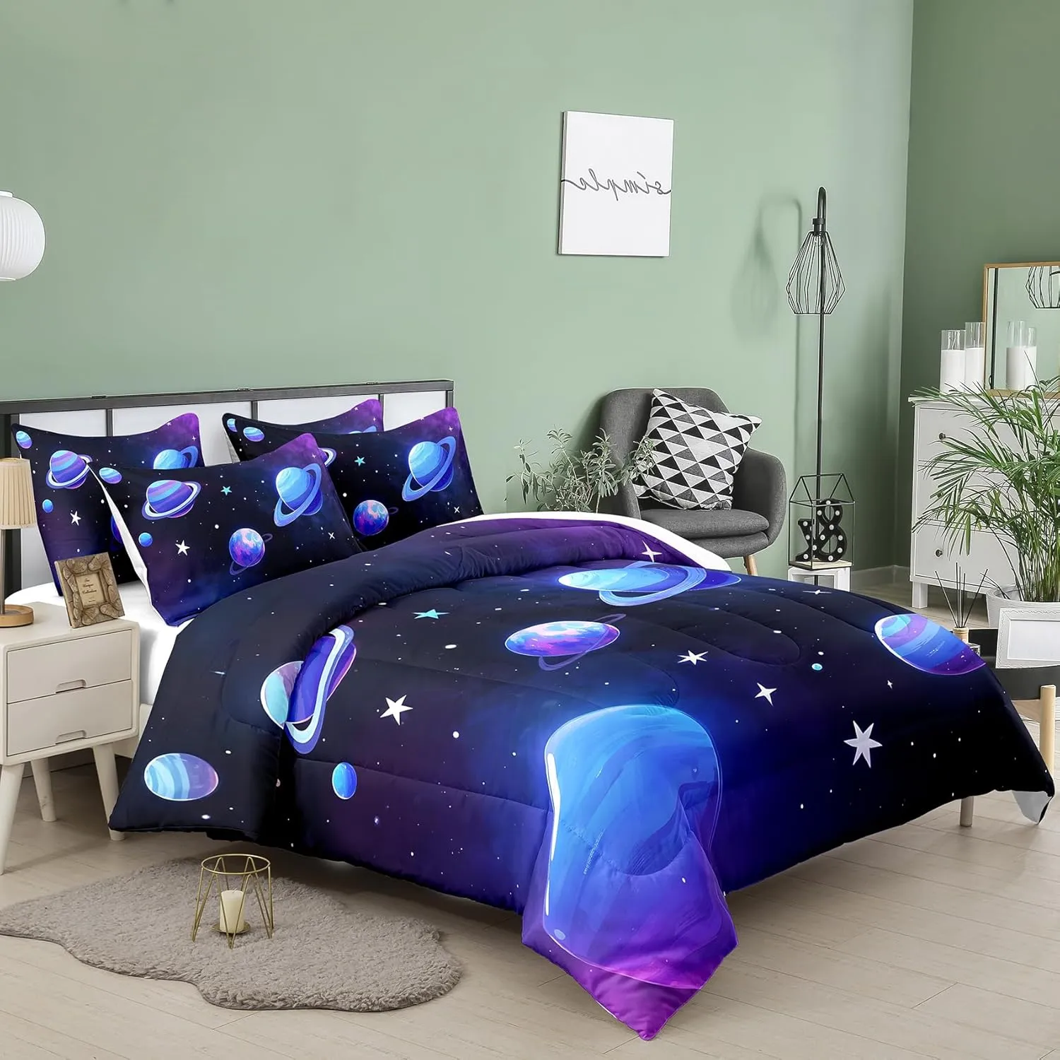 Peopleareok Galaxy Comforter Set Full(79x90 Inch), 3 Pieces 3D Space Planets Bedding Set for Teens Boys Girls, Super Soft Lightweight for All Seasons, Includes 1 Comforter and 2 Pillowcase