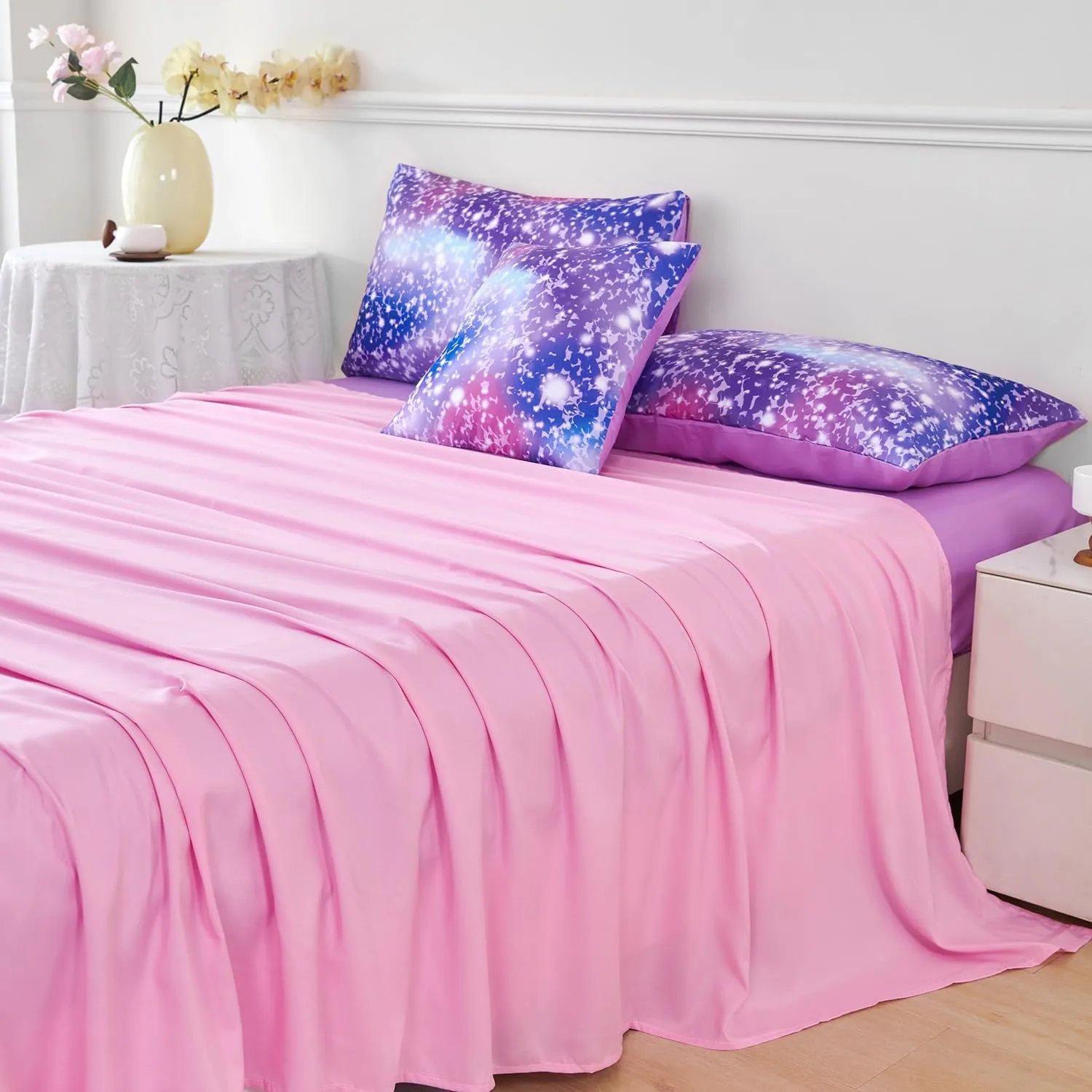 PERFEMET Girls Twin Comforter Set with Sheets 6-Piece Bed in a Bag Rainbow Fluffy Bedding Set for Girls Kids 3D Colorful Tie Dye Bedroom Bed Set (Purple Pink, Twin)