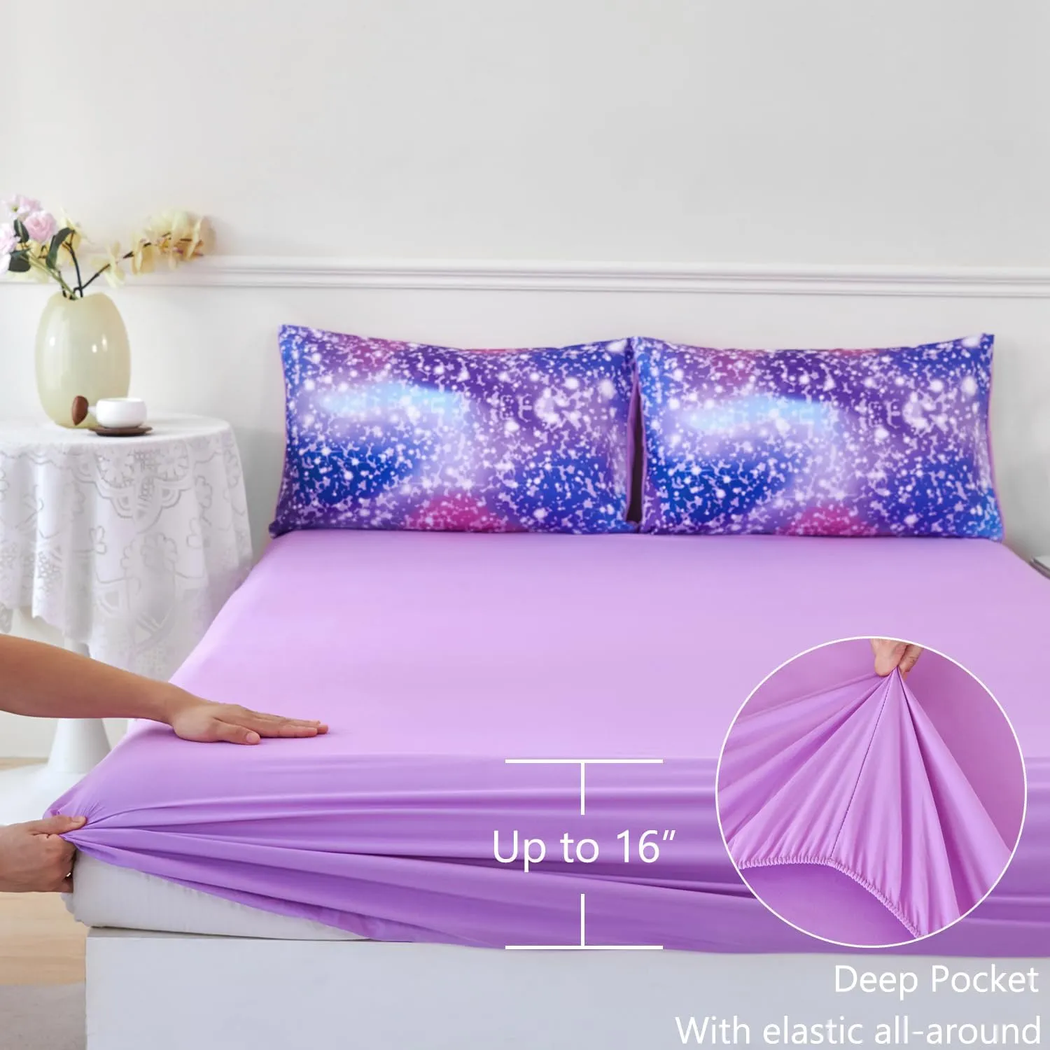 PERFEMET Girls Twin Comforter Set with Sheets 6-Piece Bed in a Bag Rainbow Fluffy Bedding Set for Girls Kids 3D Colorful Tie Dye Bedroom Bed Set (Purple Pink, Twin)
