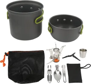 PerGar Camping cookware Set, Outdoor Portable cookware Set, Multifunctional Picnic Cooking Stove Pot Folding Spoon and Fork Set, Alumina Camping cookware Set