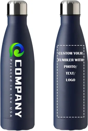 Personalized 17oz Insulated Water Bottle, Double Wall Stainless Steel Water Bottle Leak-Proof Thermos, Reusable Water Bottle for Sports & Travel, Navy, 1 Pack
