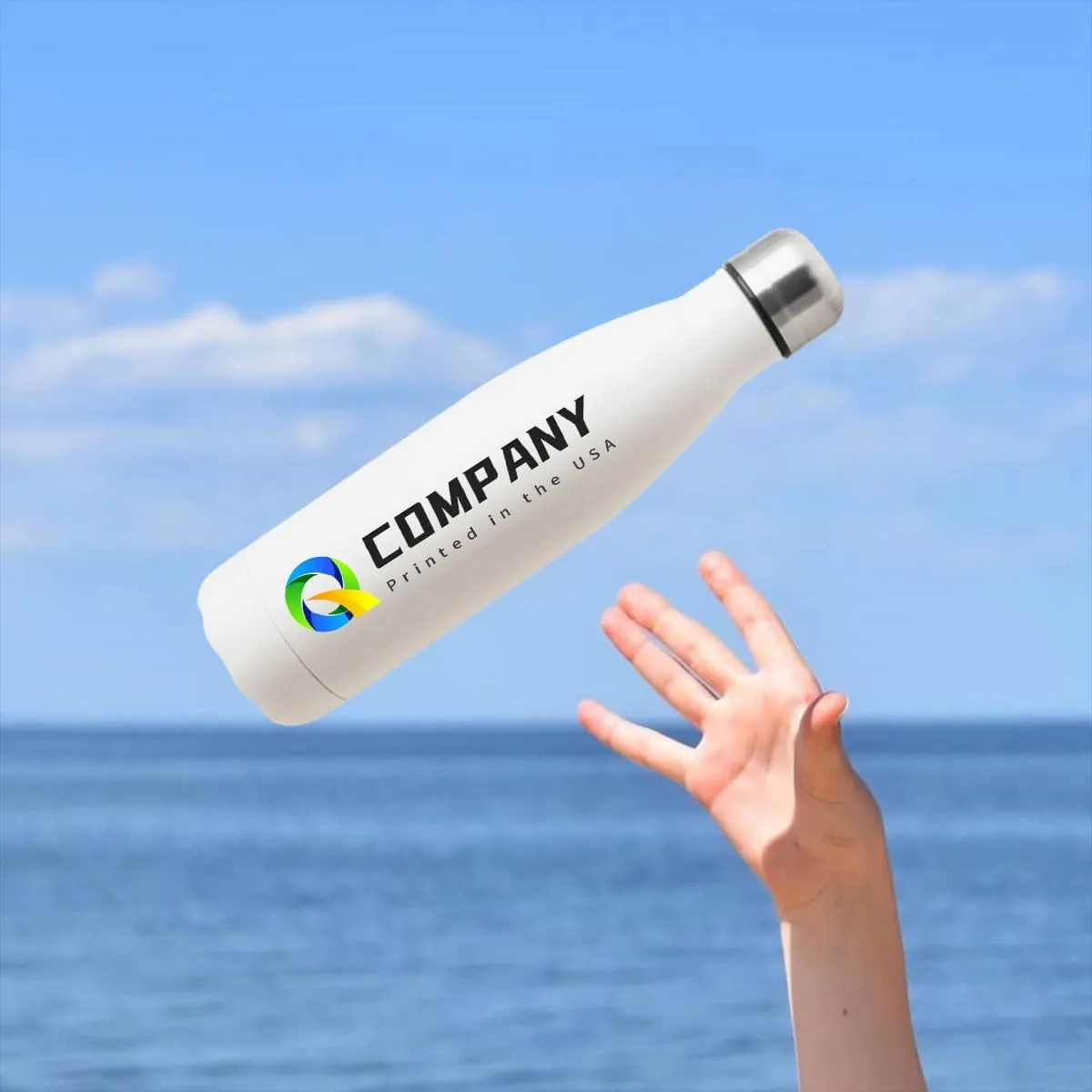 Personalized 17oz Insulated Water Bottle, Double Wall Stainless Steel Water Bottle Leak-Proof Thermos, Reusable Water Bottle for Sports & Travel, White, 1 Pack