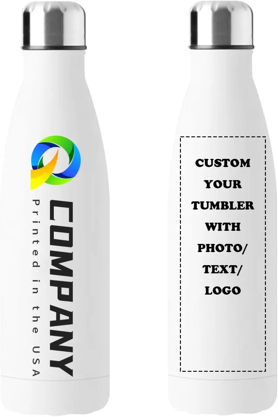Personalized 17oz Insulated Water Bottle, Double Wall Stainless Steel Water Bottle Leak-Proof Thermos, Reusable Water Bottle for Sports & Travel, White, 1 Pack