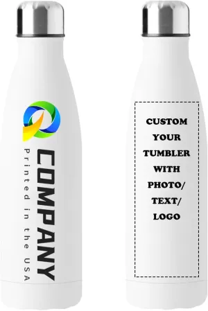 Personalized 17oz Insulated Water Bottle, Double Wall Stainless Steel Water Bottle Leak-Proof Thermos, Reusable Water Bottle for Sports & Travel, White, 1 Pack