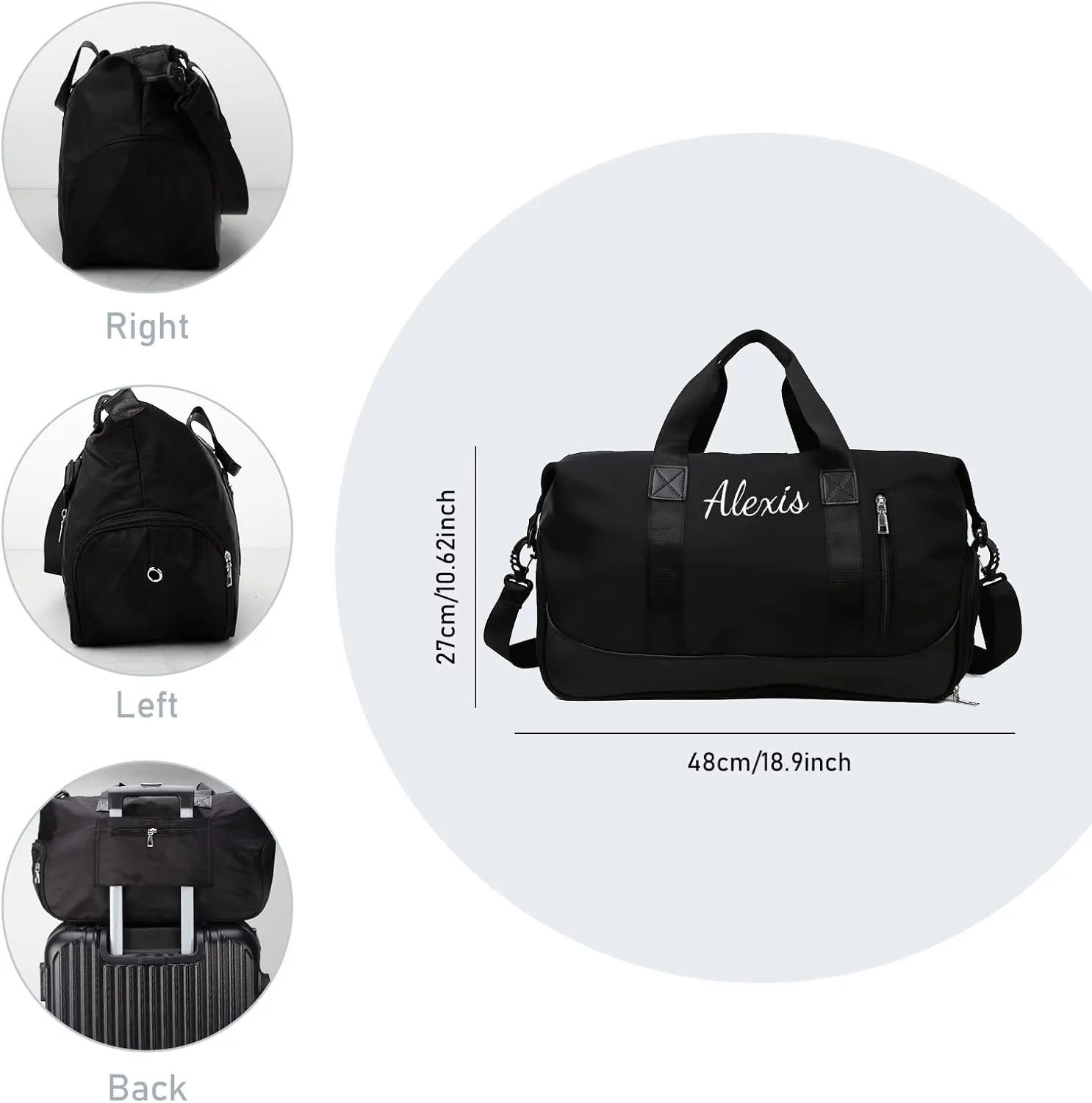 Personalized Waterproof Duffle Bag - Custom Embroidered Multi-Use Gym & Travel Backpack with Shoe Compartment, Trolley Sleeve - Unisex Weekender Bag for Sports, Swimming, Hospital & Overnight (Black)