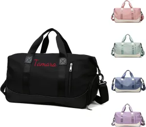 Personalized Waterproof Duffle Bag - Custom Embroidered Multi-Use Gym & Travel Backpack with Shoe Compartment, Trolley Sleeve - Unisex Weekender Bag for Sports, Swimming, Hospital & Overnight (Black)